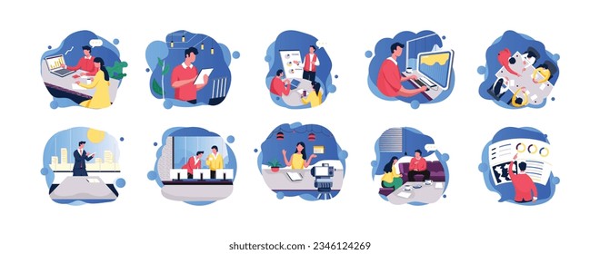 Vector Business Marketing Line Illustration Kit