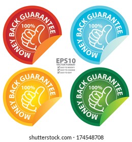 Vector : Business or Marketing Material For Promotional Sale or Marketing Campaign Present By Colorful Glossy Style 100 Percent Money Back Guarantee Icon, Badge, Label or Sticker Isolated on White