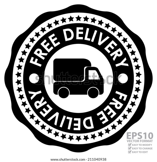Vector : Business or Marketing Material For Promotional\
Sale or Marketing Campaign Present By Black and White Free Delivery\
Sticker or Icon With Truck or Lorry Sign Isolated on White\
Background 