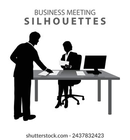 Vector of Business Meeting Tables, people meeting silhouette