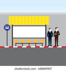 Vector business men waiting for a bus in rush hour the city.
