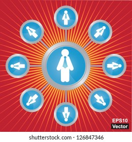 Vector : Business MLM or Social Network Concept Present By The Businessman Connected To The Other in Red Shiny Background