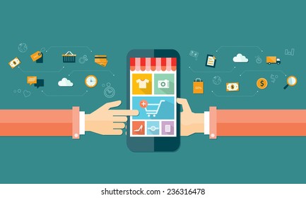 vector business mobile on line shopping and e-marketing on  cloud connection network