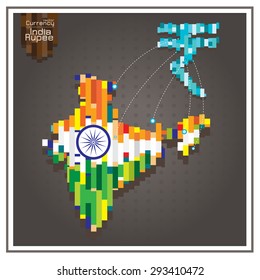 vector Business money rupee Spending india dotted lines on the map gray background