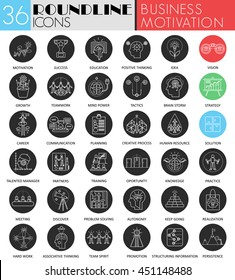 Vector Business motivation circle white black icon set. Modern line black icon design for web