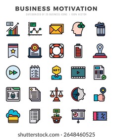 Vetor Business Motivation tipos ícone definido em Lineal Color style. ilustração vetorial.