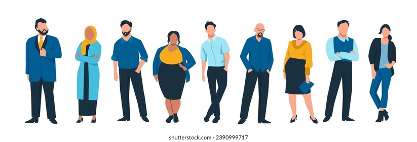 Vector of a business multinational team, diverse men and women of various ages and body type 