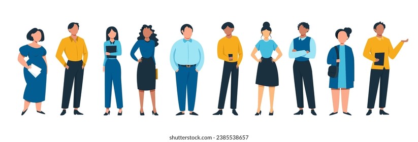 Vector of a business multinational young  team of diverse cartoon men and women 