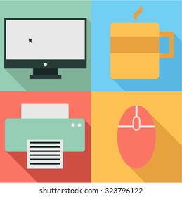 Vector business office icon set flat background