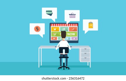 vector business on line shopping and e-marketing on cloud
