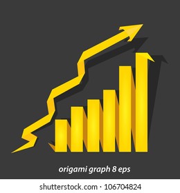 vector business origami graph with arrow showing profits and gains. vector business background.