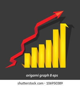 vector business origami graph with arrow showing profits and gains. vector business background.