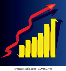 vector business origami graph with arrow showing profits and gains. vector business background.