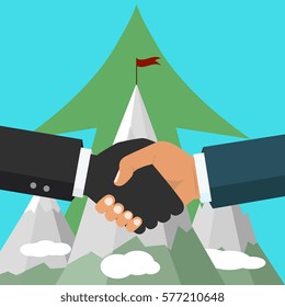 Vector business partnership illustration. Handshake. Symbol of success deal, happy business partnership, agreement. Flat design isolated on background