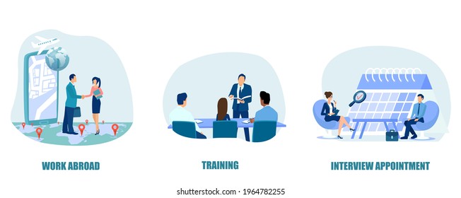 Vector of business people applying for job abroad and internship