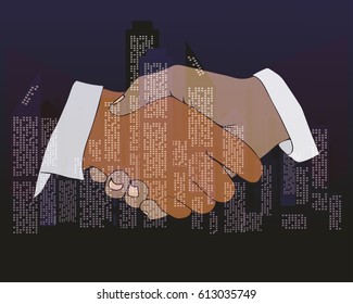 Vector business people background and world map.