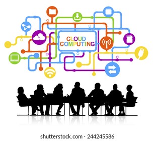 Vector of Business People Discussing Cloud Computing