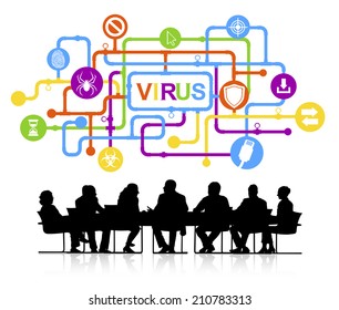 Vector of Business People Discussing Computer Virus