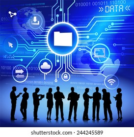 Vector of Business People Discussing Database Management 