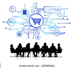 Vector of Business People Discussing Online Shopping