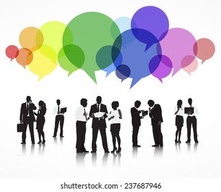 Vector of Business People Discussing with Speech Bubbles