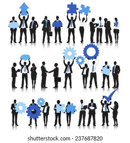 Vector de personas de negocios con objetos de negocios