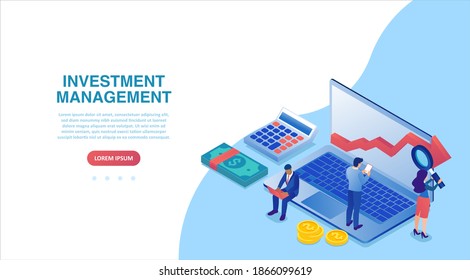 Vector of business people managing finances using computer