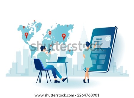 Vector of business people managing their schedule, appointments via digital app assistant 