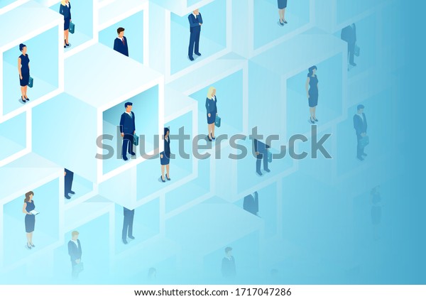 Vector of\
business people organized in 3d cubicles\
