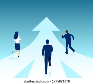 Vector of business people running from different directions towards same target. 