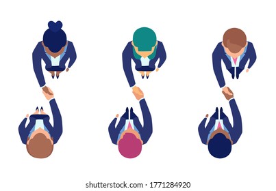 Vector of business people shaking hands, top view 
