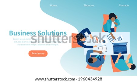 Vector of business people sitting at table managing a new project