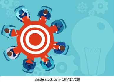 Vector of business people sitting at target table brainstorming idea