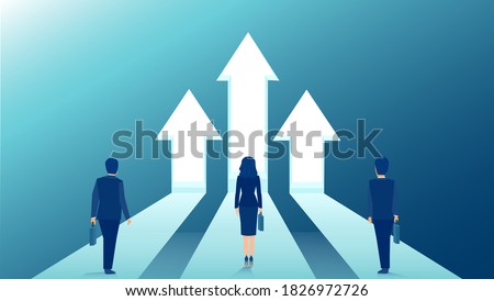 Vector of business people standing on arrows growing up