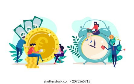 Vector of a business people team managing time efficiently making profits 