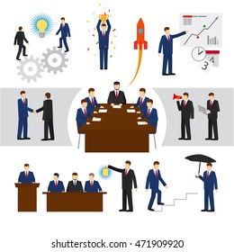Vector business people and business teamwork. Professional office men set