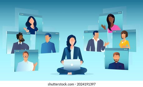 Vector Of Business People Videoconferencing Using Online Platform 