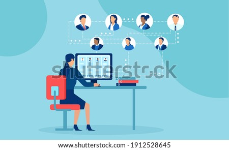 Vector of business people working from home chatting online using modern technology 