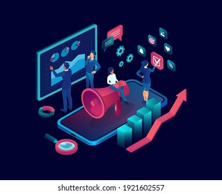 Vector of business people working on  digital marketing strategy 