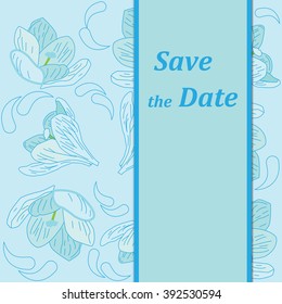 Vector business and personal cards with a spring theme, blue and white color, primroses