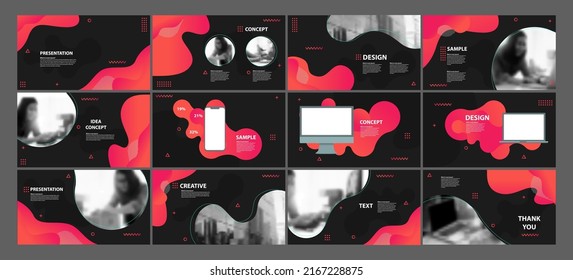 Vector business photo presentation, Brochure template design, flyer, leaflets, Dynamical colored gradient abstract banners with flowing liquid shapes. Blurred image for example