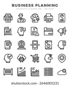 Ícone de tipos do Vetor Business Planning definido em Estilo linear. ilustração vetorial.