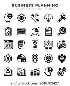 Ícone de tipos do Vetor Business Planning definido no estilo Preenchimento Linear. ilustração de vetor.