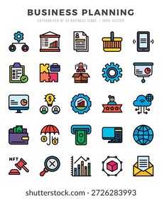 Icono de tipos de planificación de negocios de Vector establecido en estilo de color lineal. Ilustración vectorial.