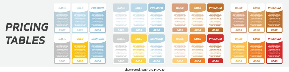  Vector business plans web comparison pricing table template 