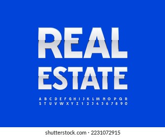 Vector business poster Real Estate. Modern Elite Font. Artistic Alphabet Letters and Numbers. 