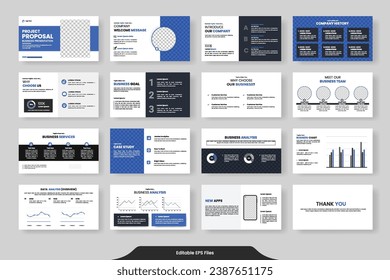 Vector  business presentation slides template blue color design minimalist business layout template design