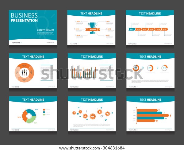 ベクター画像ビジネスプレゼンテーションスライドテンプレート グラフとグラフのプレゼンテーション背景スライドデザイン Flat Style Blue のベクター画像素材 ロイヤリティフリー