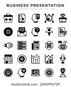 Vector Business Presentation types icon set in Lineal Filled style. vector illustration.
