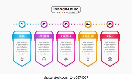 Vector business process infographic design template with 5 steps or options